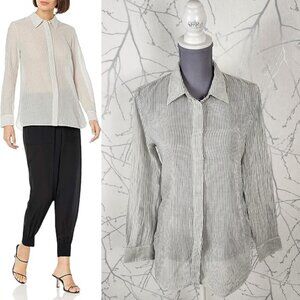 Theory White Stripe 100% Organic Cotton Classic Straight Shirt